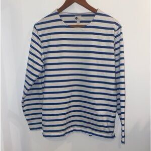 Boden Lena Breton Long Sleeve Tunic Top Size large white and blue 100% cotton
